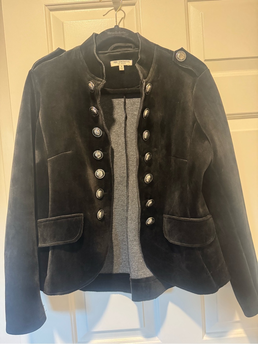 Free Generation Black Velvet Military-Style Jacket